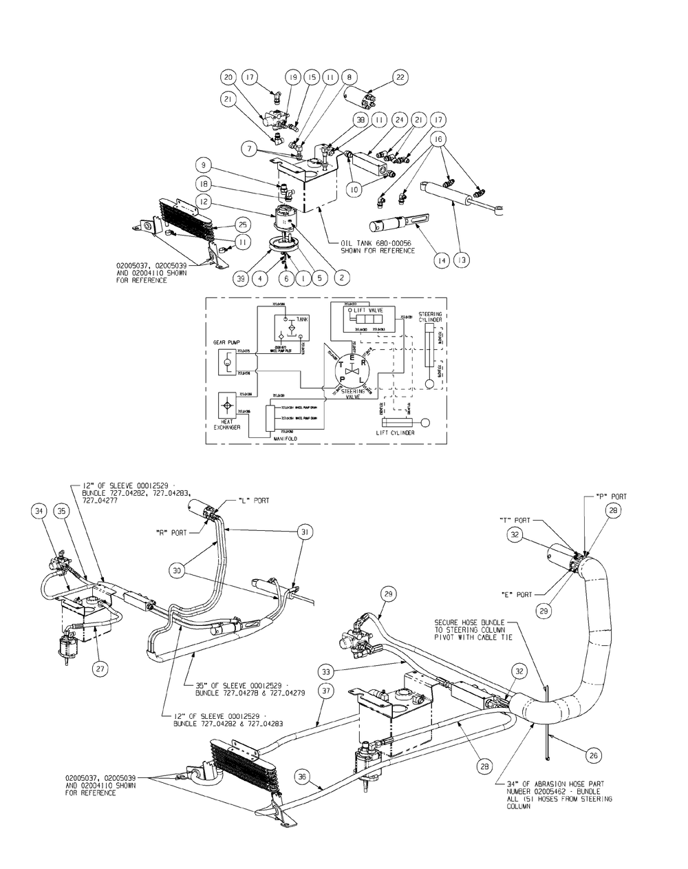 Hydro Control Assembly Diagram and Parts List for S7237-KW 53AI8DU8050-37HP Cub Cadet Lawn Tractor